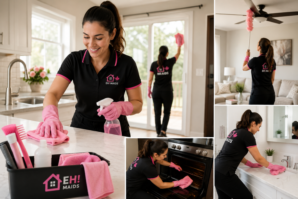 Summer Cleaning routine showing a professional cleaner organizing and deep cleaning a home